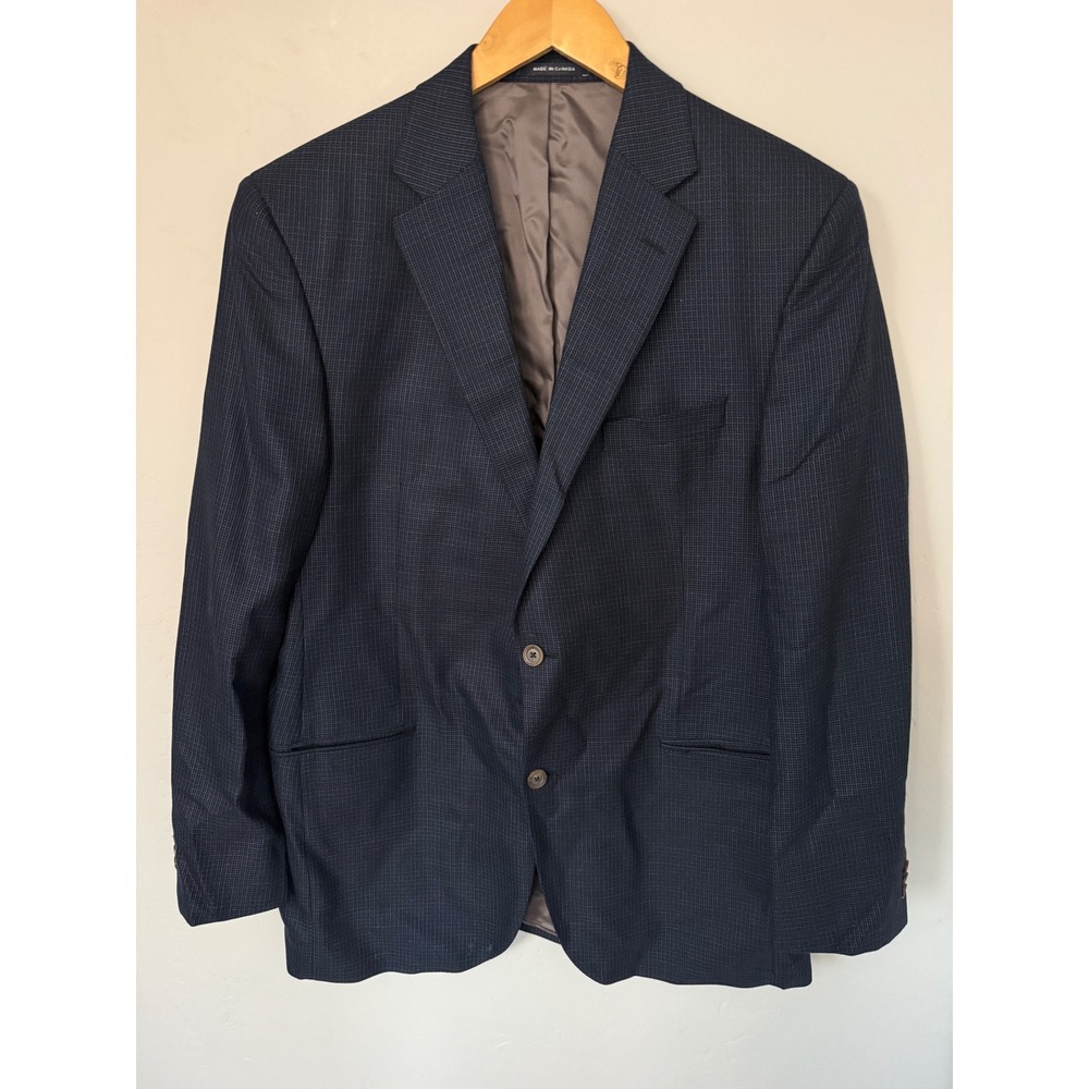 Cremieux Collection Loro Piana Wool Blazer Navy Blue Micro Check 44L Mens Jacket